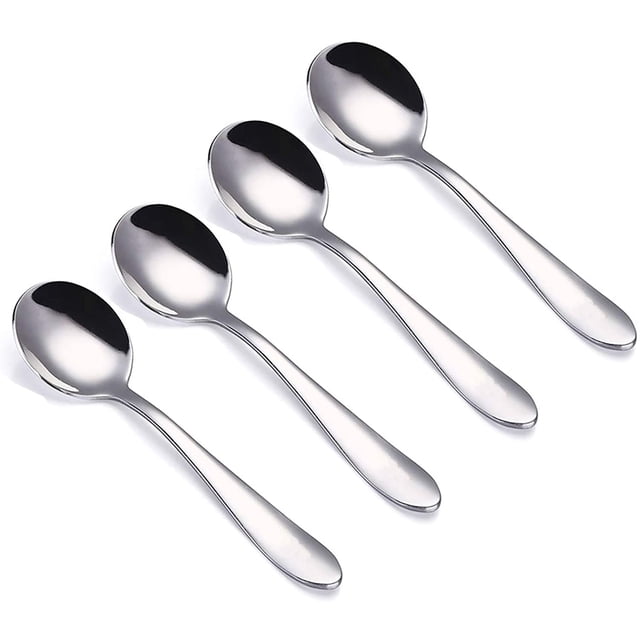 VANRA Ensemble de Couverts pour Enfants 4 Pcs Cuillères Rondes en Acier Inoxydable Cuillères de Dîner pour Enfants Ensemble de Couverts en Argent pour Enfants 5,8 Pouces (4 Cuillères Rondes)