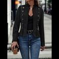 thumbnail image 4 of Chaqueta de Gamuza Sintética para Mujer, Informal, de Otoño, de Larga, Cuello Alto, con Abertura Frontal, Blazer Corto, Abrigo. Negro M, 4 of 8