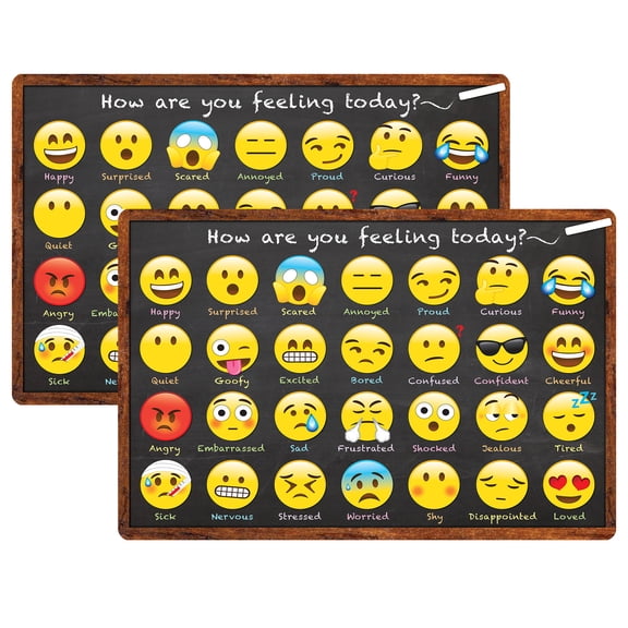 Smart Poly Welcome Mat with Slip Resistant Backing, 15.5" x 23.5", Emotion Icon Feelings, Pack of 2