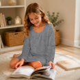 thumbnail image 4 of CUZIBR Toddler Girls Nightgown Long Sleeve Pleated Crew Neck Sleepwear Solid Color Lightweight Loungewear Soft Party Daily Homewear,Grey,7-8 Years, 4 of 7
