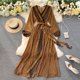 thumbnail image 1 of One SizeSpring Autumn Women's Holiday Dress 2021 New Thin Chiffon Retro Print Lace-up Waist Slim Long Dress For Women QS975 yaoshenbao LED, 1 of 2
