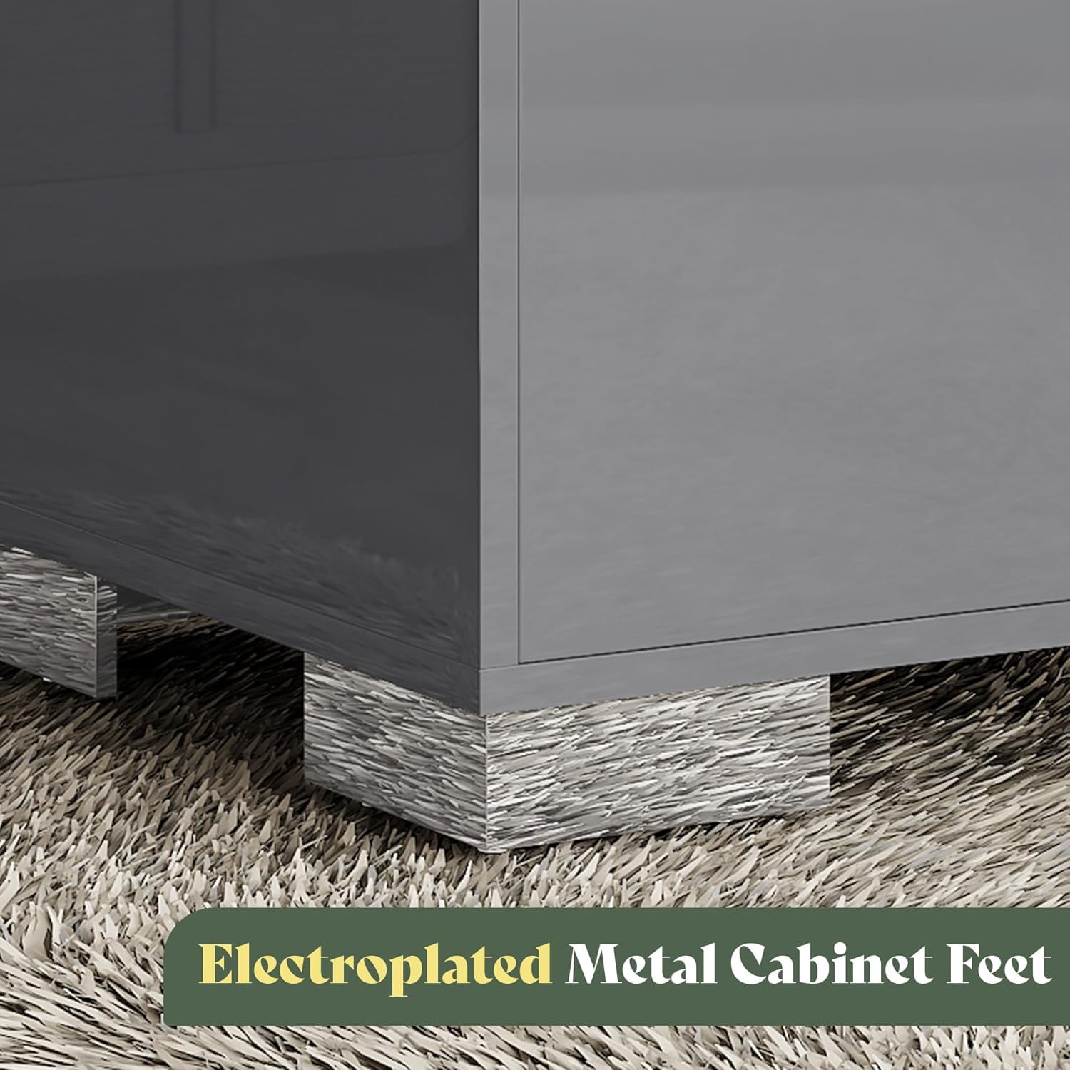 VanAcc Nightstand Set of 2 with Drawers & High Gloss UV Finish,Storage End Tables for Bedroom,Grey