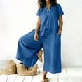 thumbnail image 5 of Women's Loose-Fitting Linen Jumpsuit with Short Sleeves and Solid Color, 5 of 7