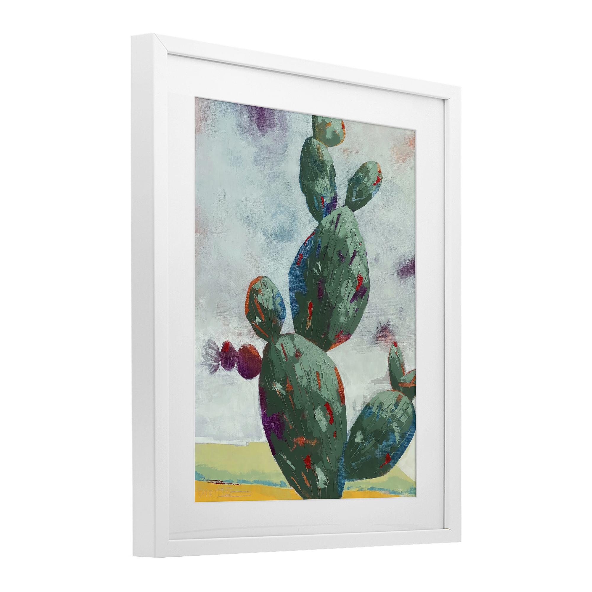 Stand Tall Rounded Cacti White Framed Print Under Glass, design by Dianna Fritzler