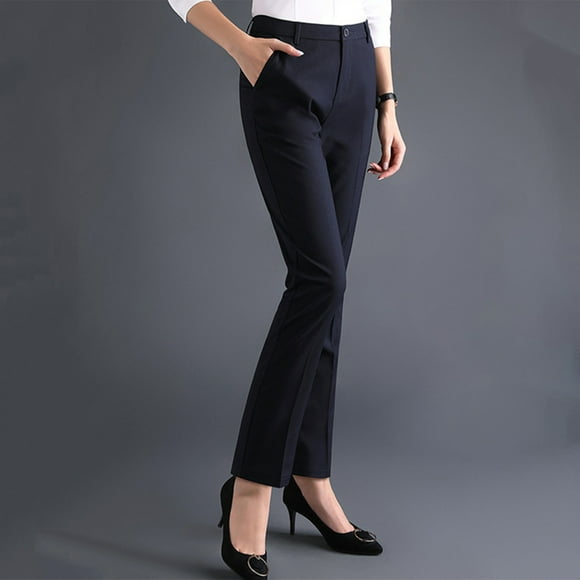 LOVZFMLL Women's Pants, Straight Leg Work Pants with Pocket Business Office Casual Navy, 2XL