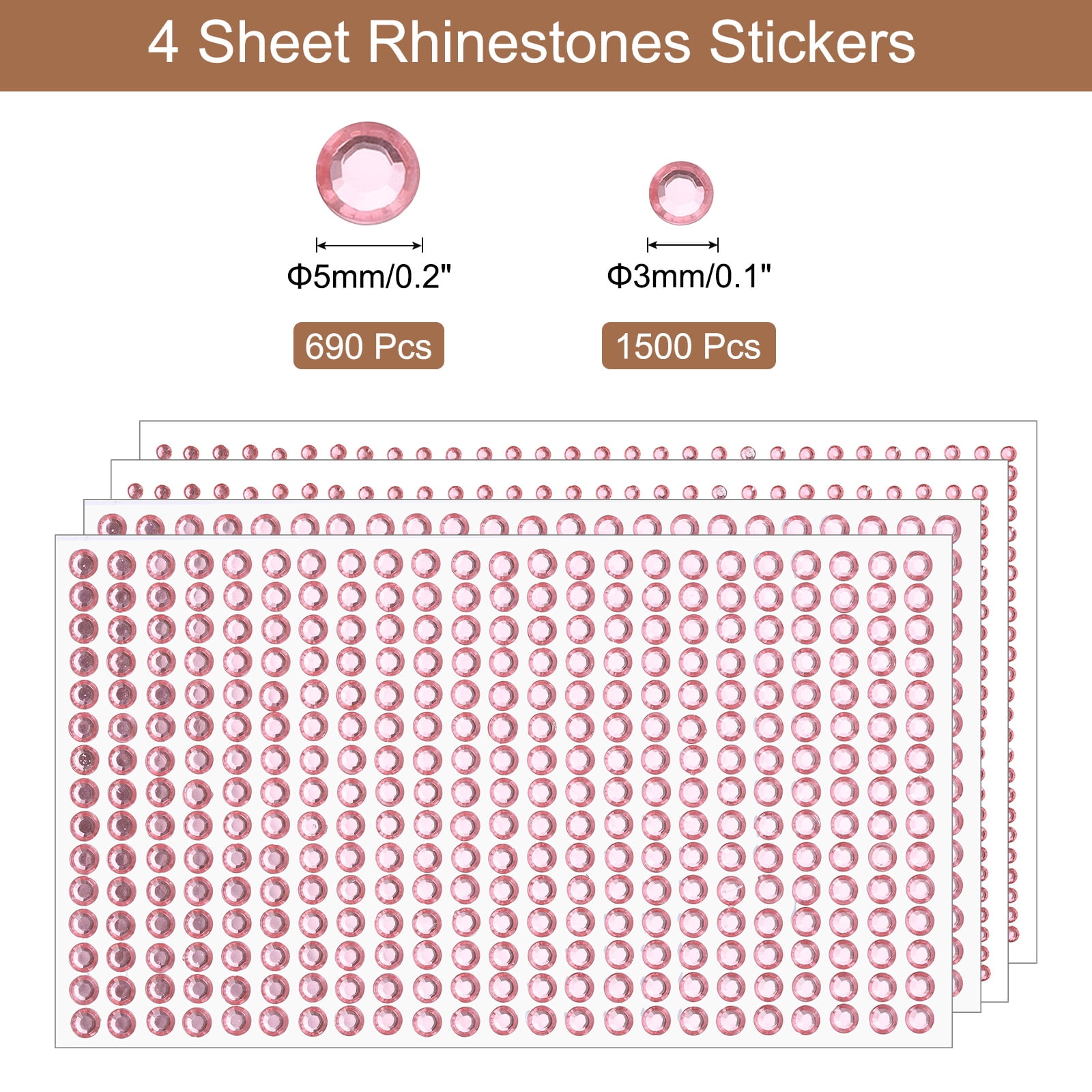 Unique Bargains 4 Sheet Self-Adhesive Round Rhinestone Stickers 2190Pcs 3mm/5mm Pink