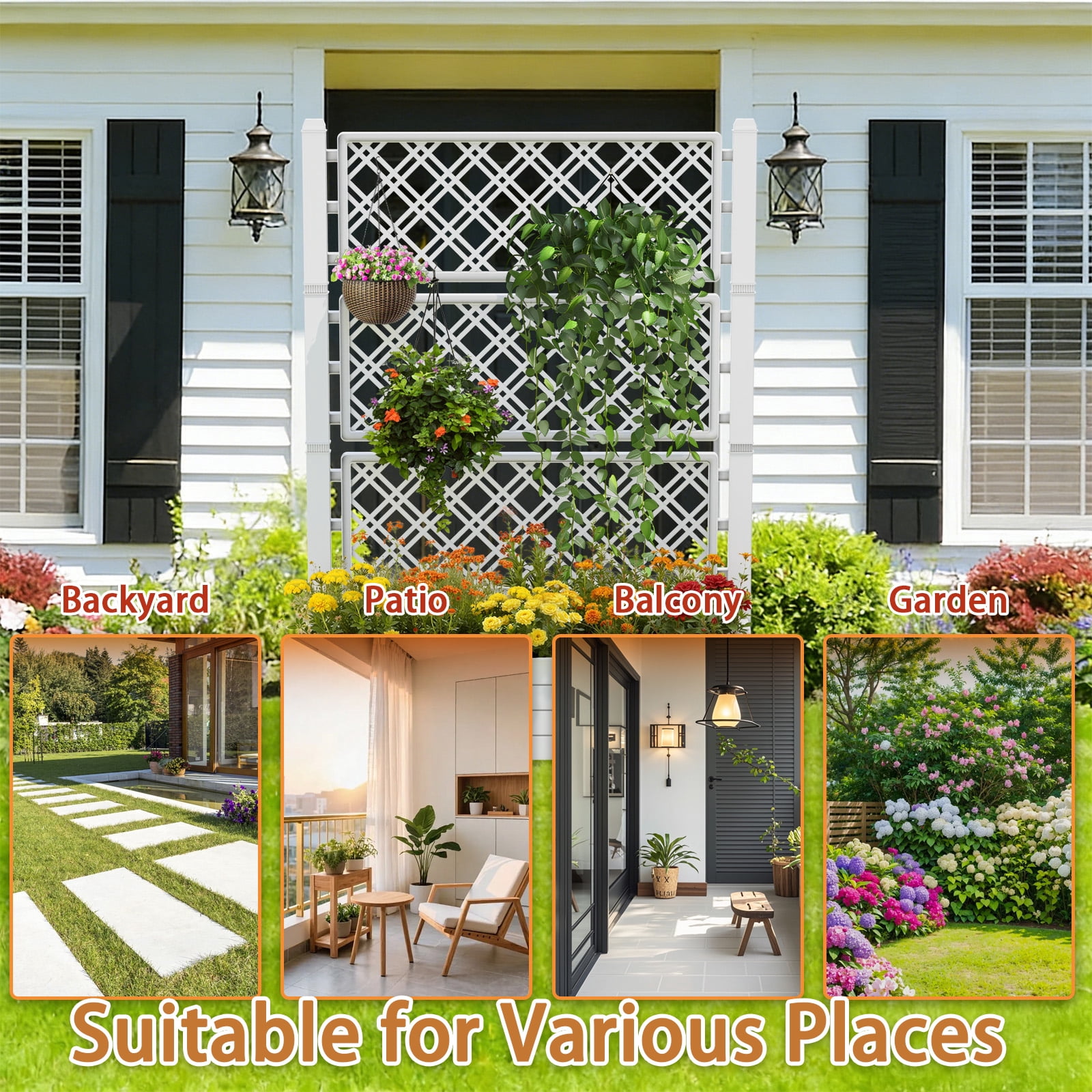 Fazzn Raised Garden Bed with Trellis, Large Outdoor Planter Trellis Box with Drainage Holes and Wheels for Climbing Plants.(Ashen）