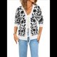 thumbnail image 1 of Cárdigan de Punto con Estampado de Leopardo y Lazo para Mujer, Larga, Cuello Redondo, Abertura Frontal, Informal, Holgado, para Exteriores. M, 1 of 10