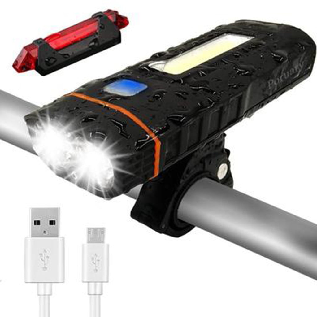 USB Rechargeable LED Bright Bike Front Headlight and Rear Tail Light Set 
