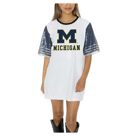 Women's Gameday Couture White Michigan Wolverines Full Sequin Jersey Dress