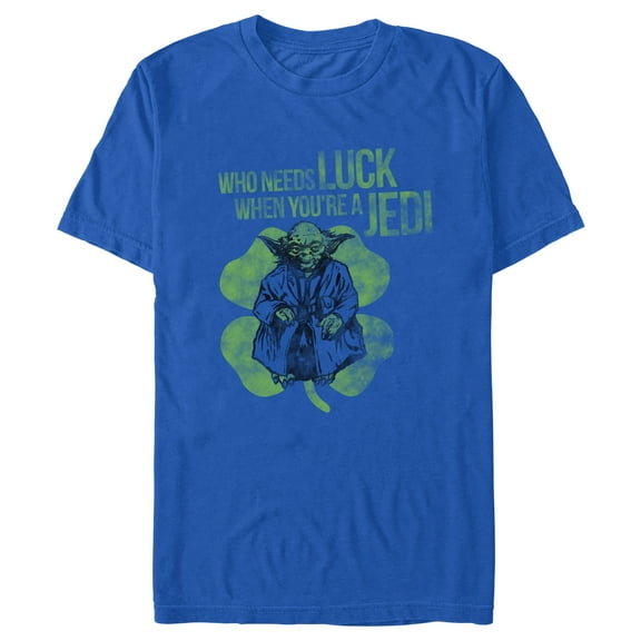 Men's Star Wars Distressed Yoda Who Needs Luck Graphic Tee Royal Blue 2X Large