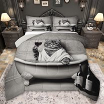 jejeloiu Funny Cat Kitten Full Size Comforter Sets,White Gray Bedding Sets For Pet Lovers Reversible 3-Piece