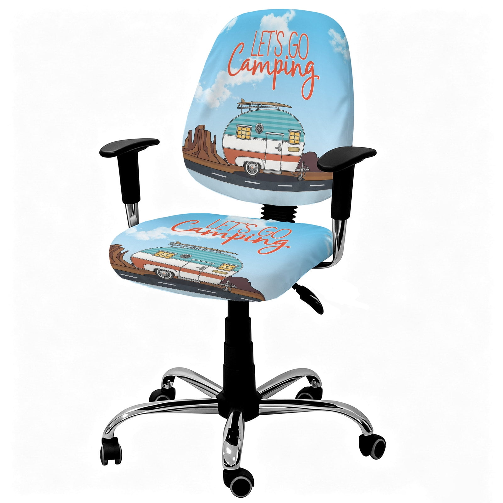 Office Chair Cover Summer Travel Camper Desk Chair Cover Protective Stretchable Universal Computer Chair Covers Let s Go Camping Decorative Stretch Rotating Gaming Chair Slipcovers