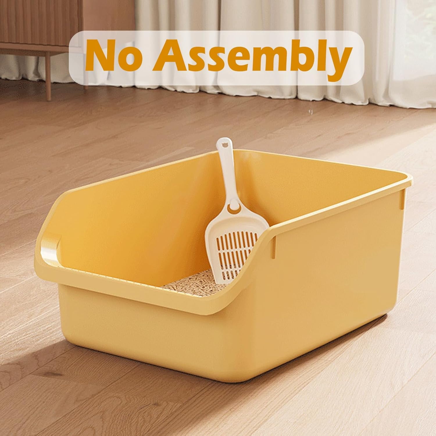 Large Cat Litter Box with High Sides,Cat Boxes for Indoor Cats,Cat Litter Pan for Kitty,Litter Box with Low Entry,Easy to Clean,Anti-Splashing(Cream White)