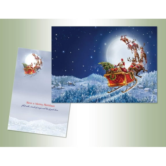 PERFORMING ARTS BOXED CHRISTMAS CARD SET Flying Santa Set of 16 Velvet Touch coated cards/16 envelopes (1 design per box)