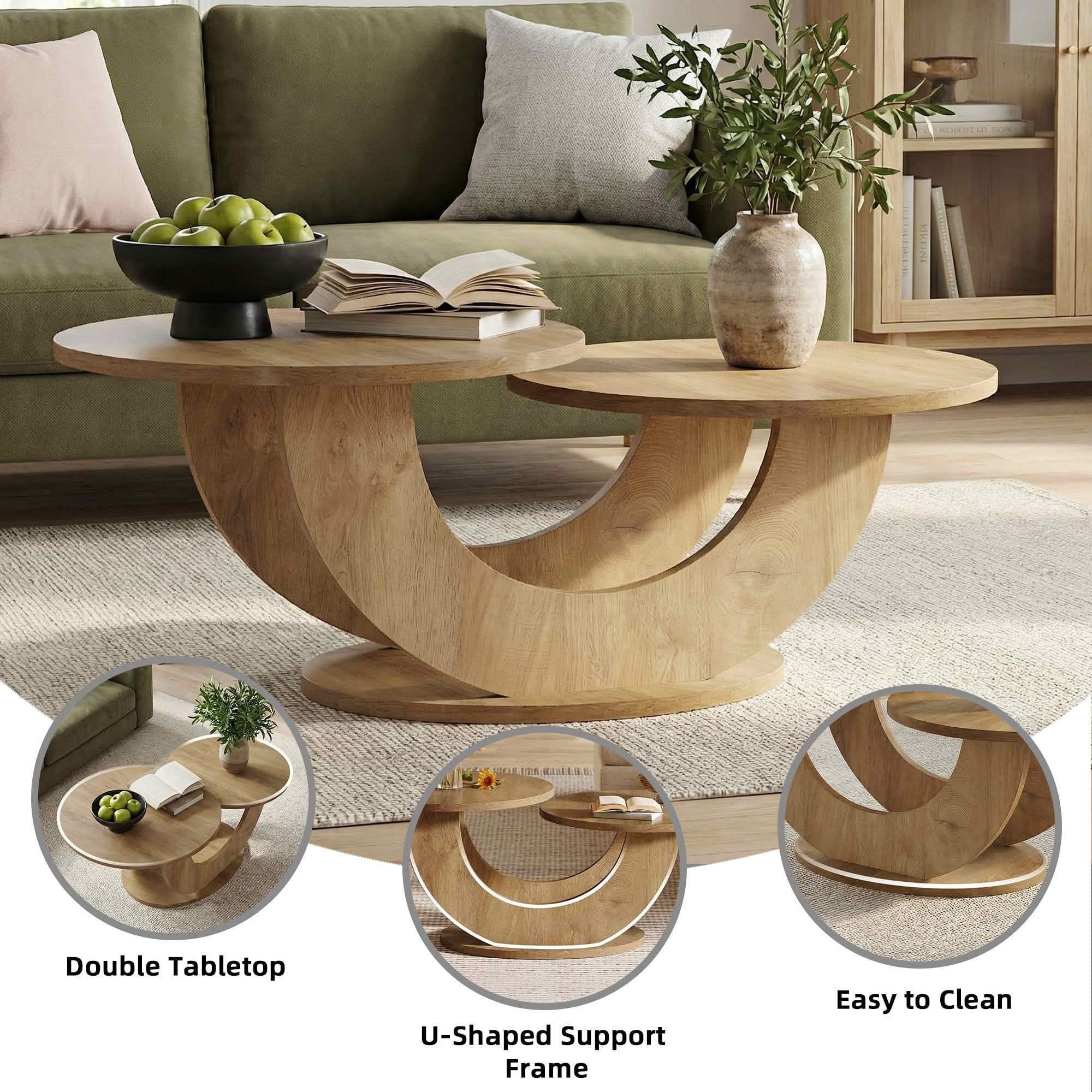 MAYEETY 45 Inch 2-Tier Coffee Table U-Shaped Frame Living Room Table