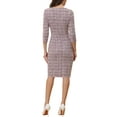 thumbnail image 3 of INSPIRE CHIC Women's Plaid Dress Square Neck 3/4 Sleeve Bodycon Midi Work Dress M Pink, 3 of 6