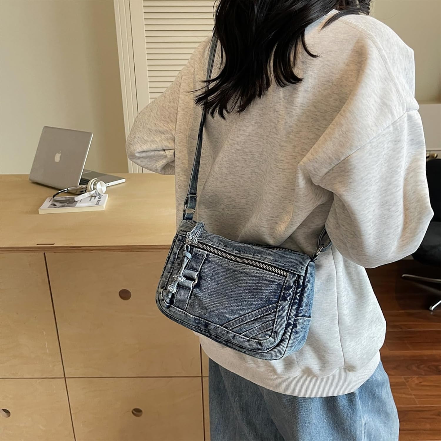 Denim Crossbody Bags for Women Small Jean Purse Casual Denim Shoulder Bag Handbag