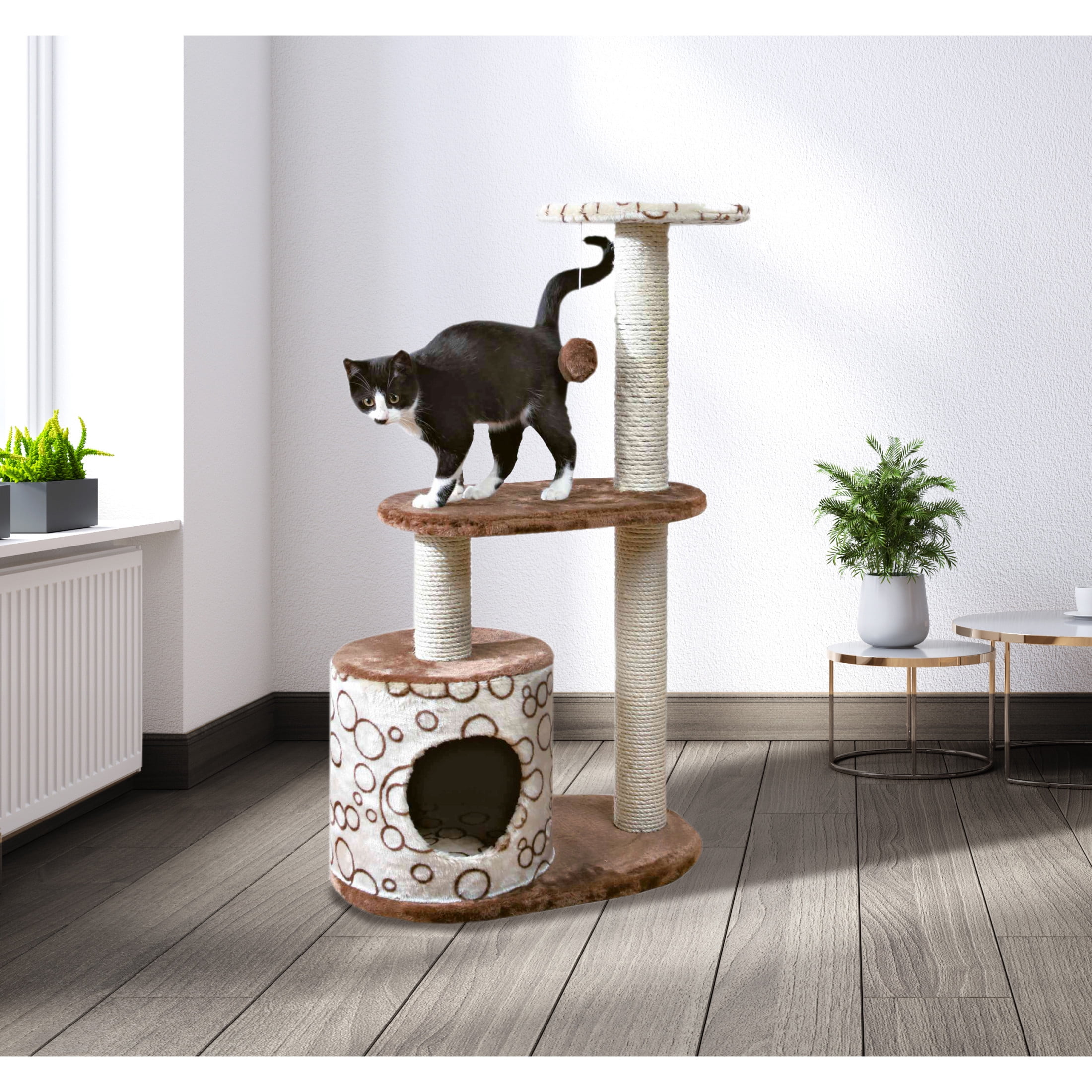 TRIXIE Casta Plush & Sisal 3-Level 37.4" Cat Tree with Scratching Posts & Condo, Brown
