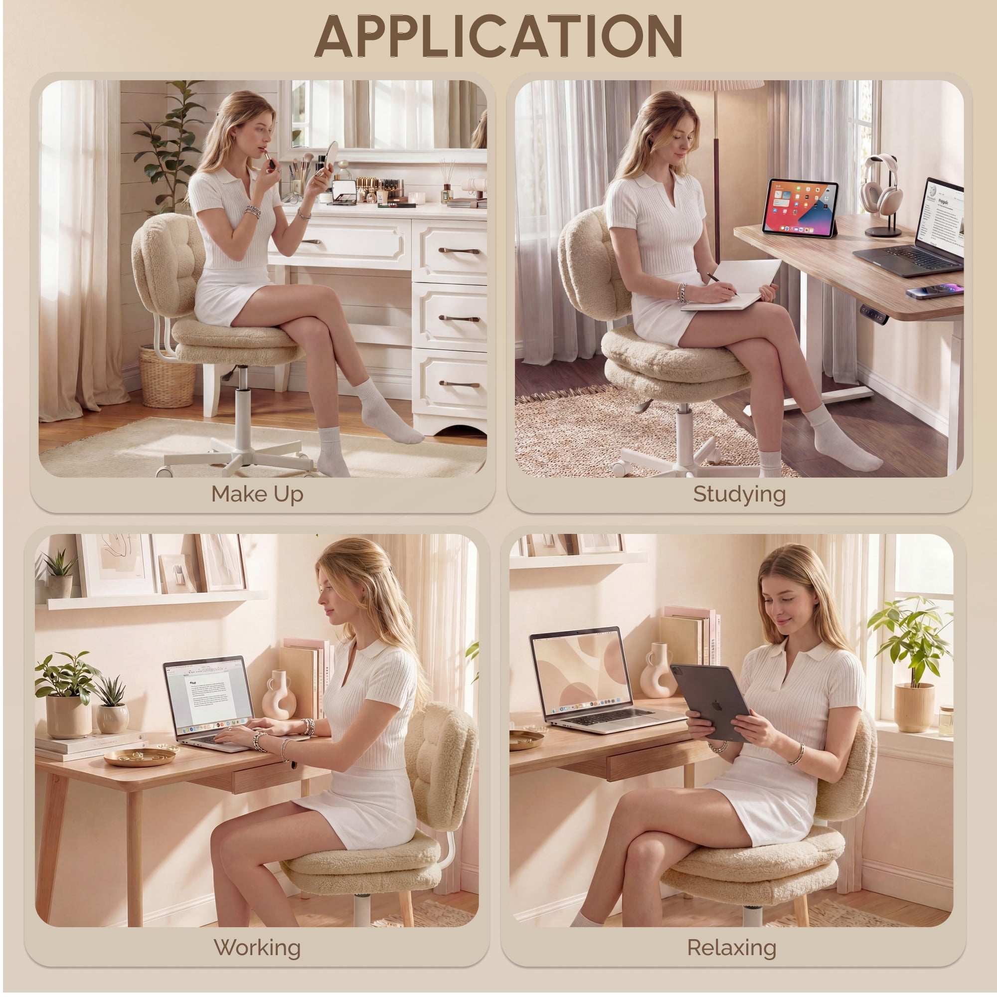 GOOSEA Adult Fabric Indoor Residential Adjustable Seat Height and Rotatable Office Chairs Footrest, Coffee