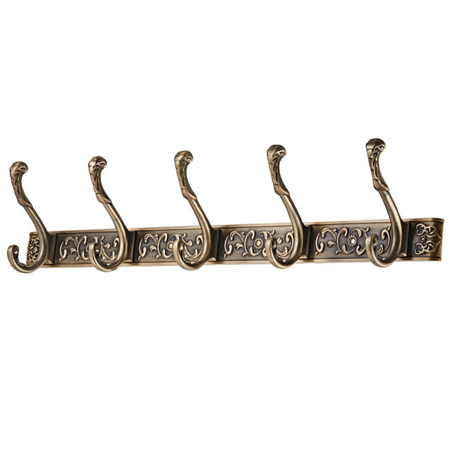 EeaseCA Wall Mounted Hook Rack Vintage Hook Rail Coat Rack with 5 Scrolls Home Storage Organizer for Kitchen Bedroom Bathroom(Bronze)