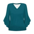 thumbnail image 5 of Yubnlvae Green Blouses for Women Casual 3/4 Length Sleeve Womens Tops V Neck Tshirts Shirts with Flared Sleeve, L, 5 of 5