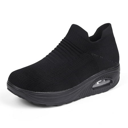 

Fashion Air Cushion Knitting Loafers Lightweight Solid Color Slip On Running Sports Shoes Women‘s Footwear