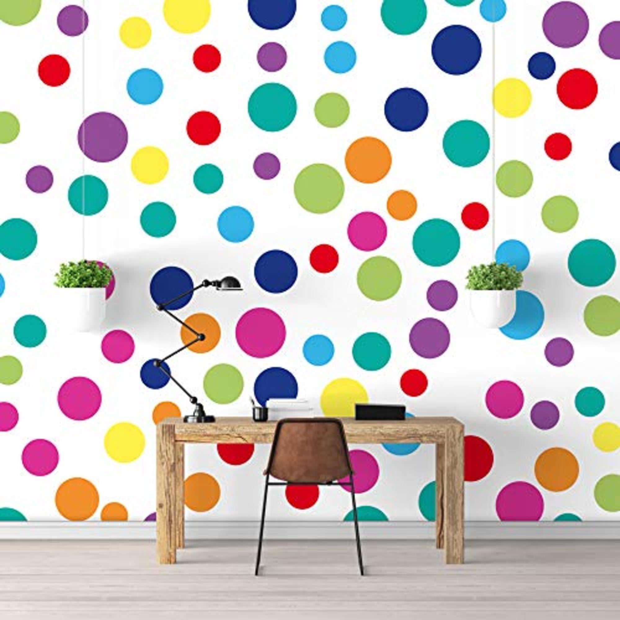 IDEA4WALL 6pcs Colorful Dots Peel and Stick Wallpaper Removable Wall Murals Large Wall Stickers for Home Decoration, 100"x24"