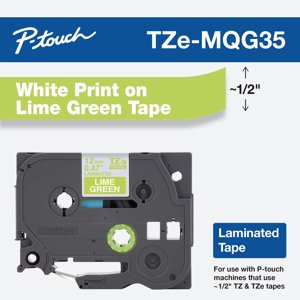 Brother P-Touch TZEMQG35 Label Tape, 0.47" x 16.4 ft, White on Lime Green