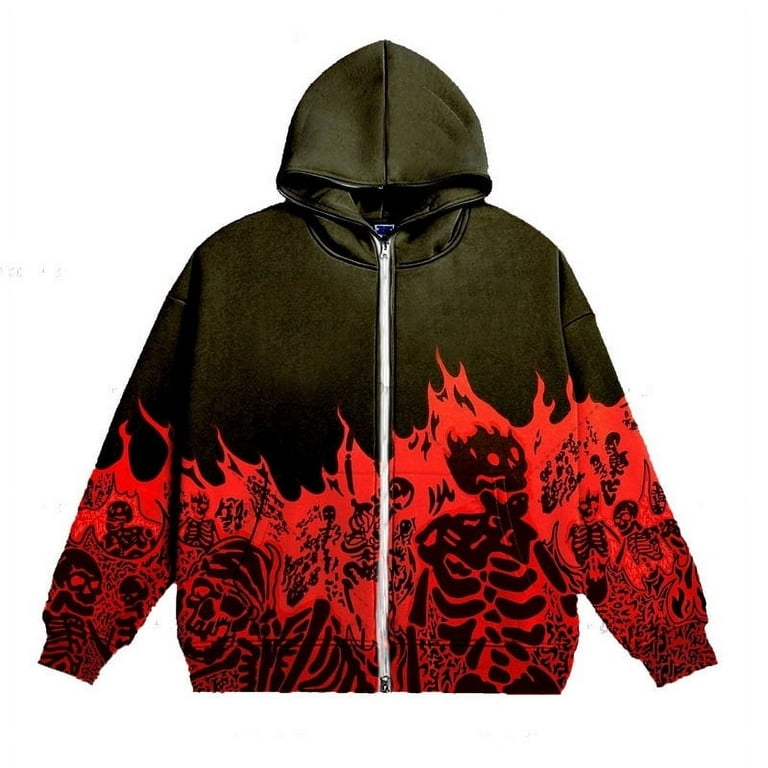 2024 Men s Streetwear Vintage Skull Hoodie Zip Hoodie Sweatshirt Gothic Top Walmart