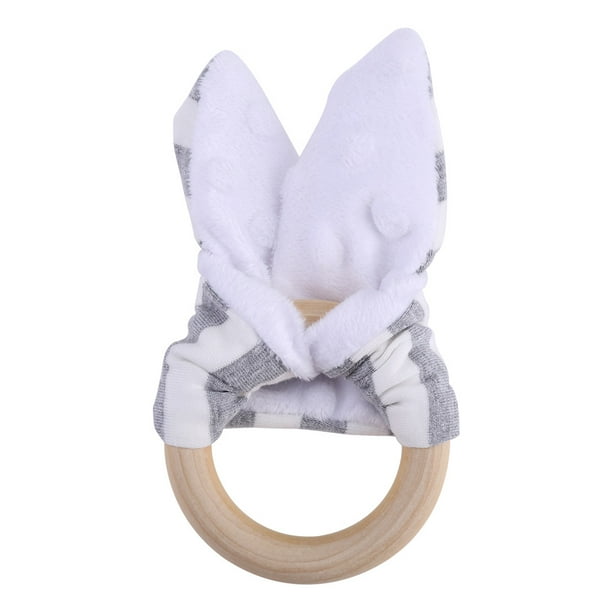 WALFRONT 2pcs Baby Infant Natural Wood Teething Ring with Fabric