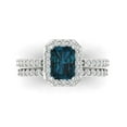 thumbnail image 2 of Clara Pucci 18K White Gold 2.16 Natural London Blue Topaz Engraveable Engagement Ring + Wedding Band Set, 2 of 7
