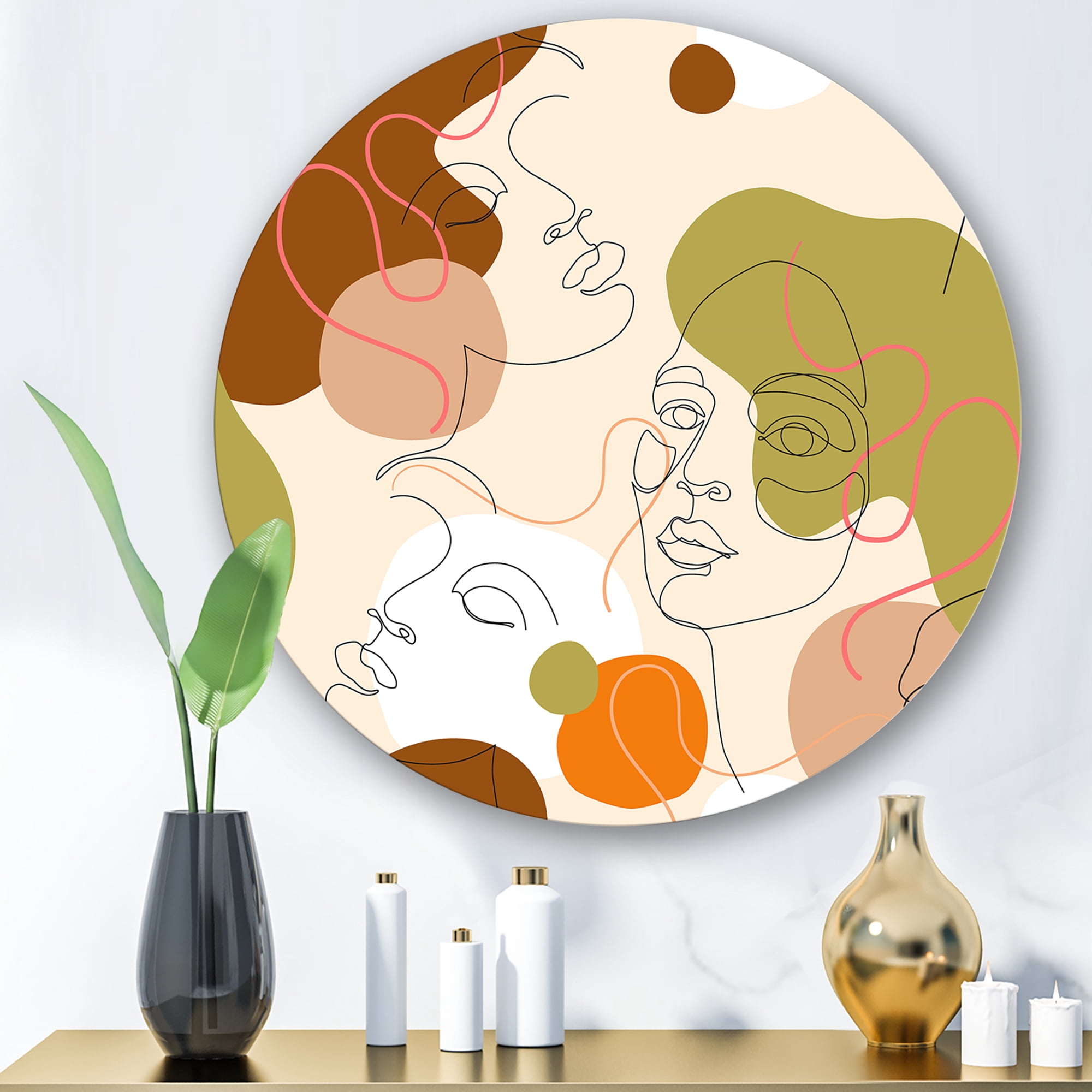 Designart 'One Line Portrait of Afro American Women VII' Modern Circle Metal Wall Art 23x23 - Disc of 23