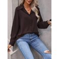 thumbnail image 6 of Womens Chocolate Brown Long Sleeve Casual Button Down Shirt, 6 of 6