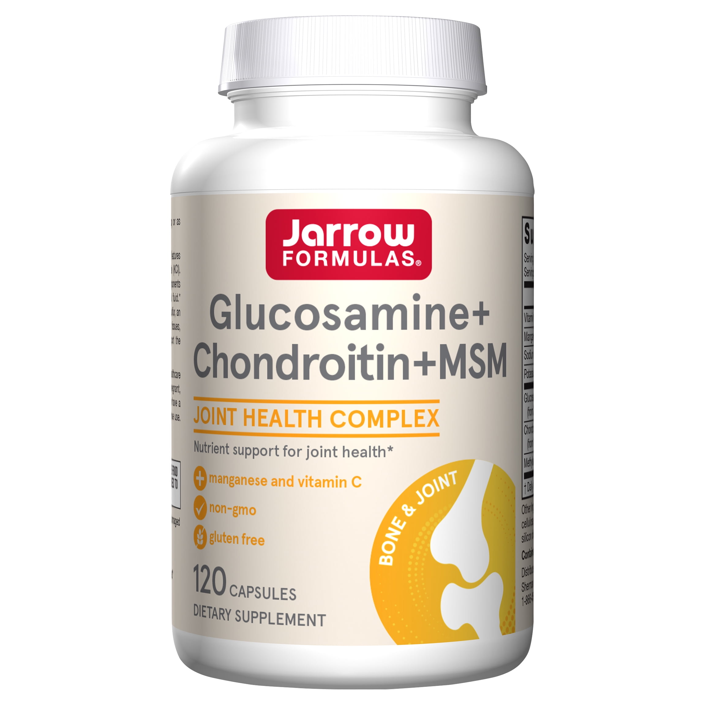 Jarrow Formulas Glucosamine, Chondroitin, and MSM Capsules; Joint Support Supplement with Vitamin C and Manganese, Bone & Joint Health, 120 Capsules, 30 Day Supply
