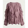 thumbnail image 3 of Forever 21 WGA Chiffon Button Front Ruffle Detail Blouse, Color- Mauve, Size- L, 3 of 5