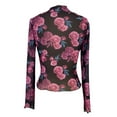 thumbnail image 4 of Lace Mesh Sheer Long Sleeve Tops for Women Layering Floral Embroidery See Through Tee Fitted Tight T Shirts Blouses Hot Pink 2XL, 4 of 7