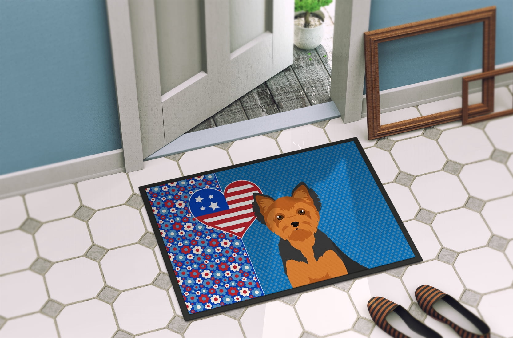 Black and Tan Puppy Cut Yorkshire Terrier Indoor or Outdoor Mat 24x36 36 in x 24 in