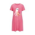 thumbnail image 6 of Kilaqueen Cute Ghost Pattern Nightgowns for Women Casual Short Sleeve Halloween Pajamas Women Knee-Length Sleepshirt, A-Shape Ladies Sleepwear, 6 of 6