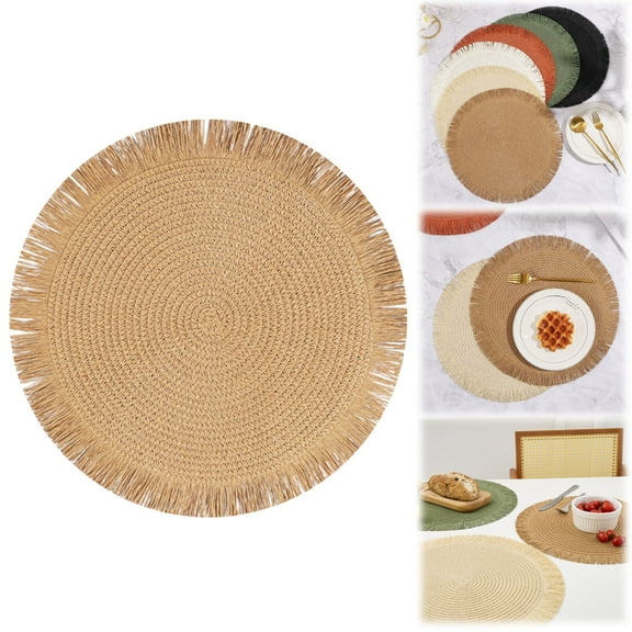 PLJFXXM Fall Round Cotton Placemat, 14.9'' Boho Placemats Table Mats Woven Washable Table Placemats for Fall Kitchen Dining Home Farmhouse Thanksgiving Christmas Decoration Heat Resistant Place Mat