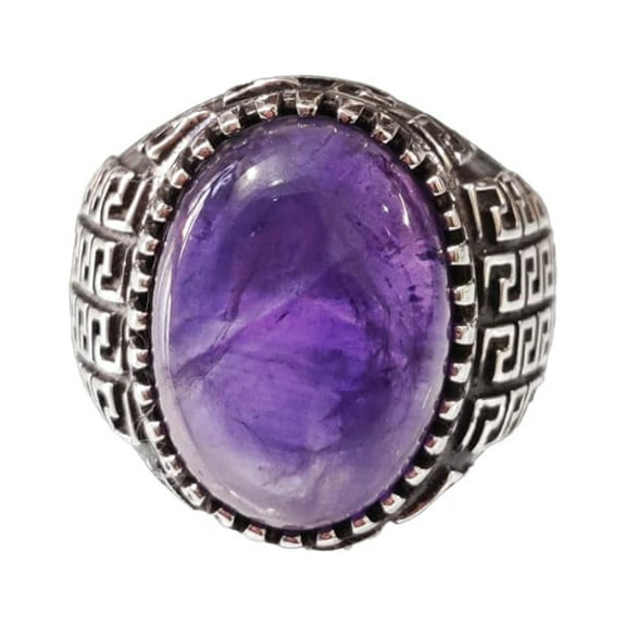 Amethyst Mans Ring, Natural Amethyst, February Birth, Silver Jewelry, 925 Silver Ring, Birthday Gift, Heavy Mens Ring, Arabic Design, Ottoman Style Ring, Christmas, Turkey Mens Signet Ring