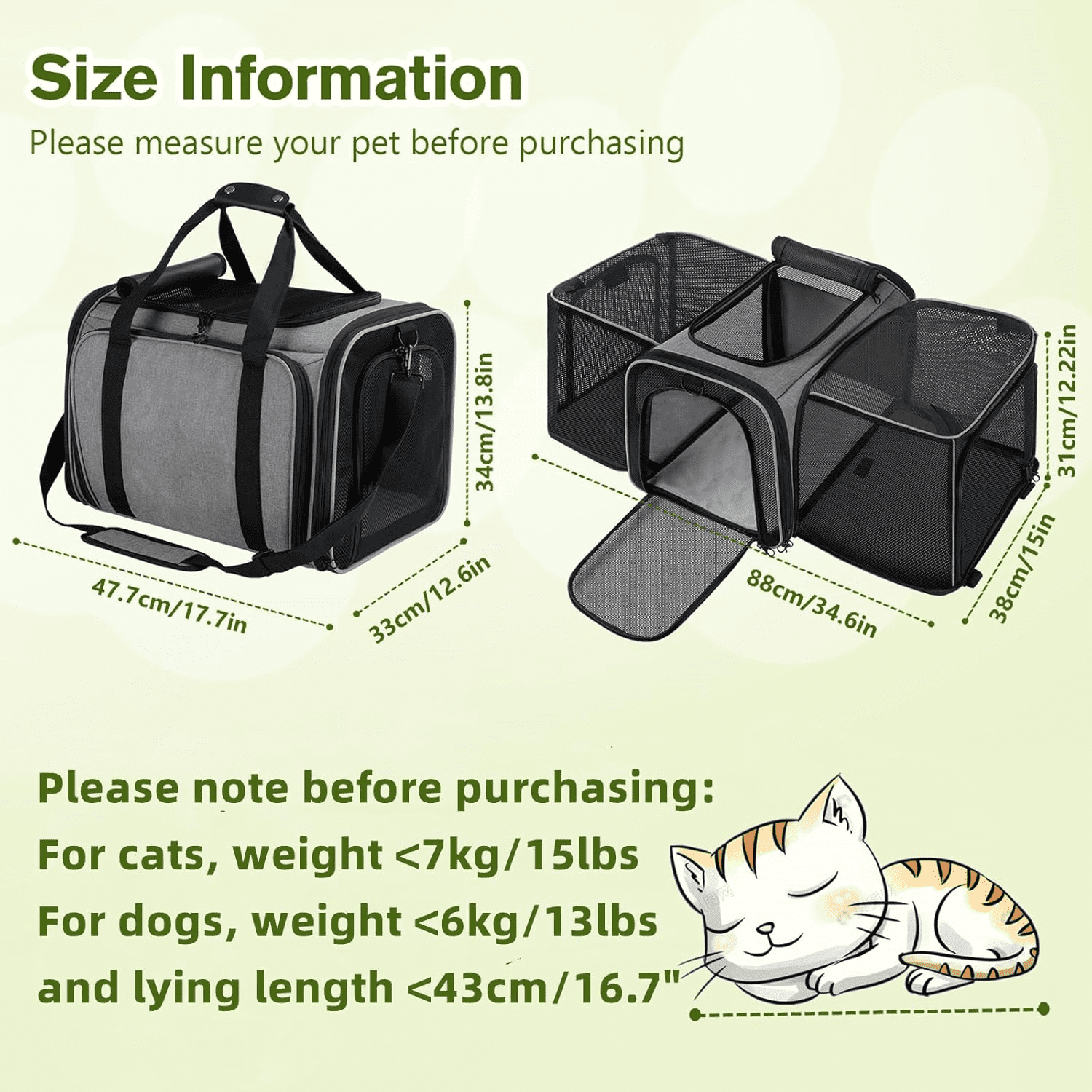 "Expandable Cat Carrier, Soft Side Pet Carrier with Seat Belt, Dog Carriers for Small Dogs, Portable & Foldable Cat Bag Carrier Great for Travel, Outdoor, Hiking, Camping "