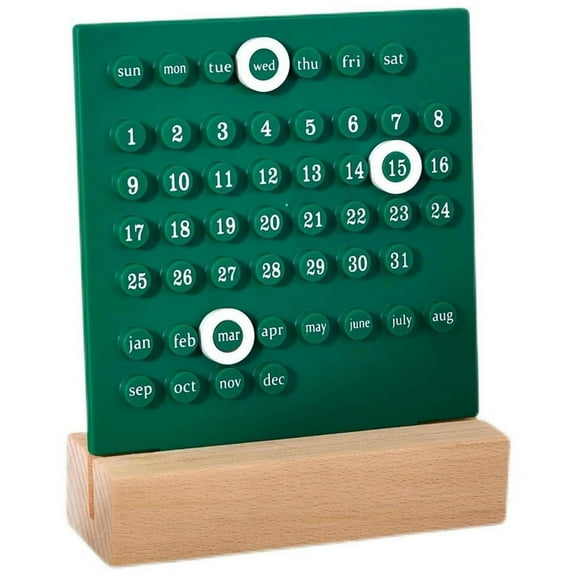 Wooden Desk Calendar Calendar Retro Home Gifts,Month Date Display, Desk Decorations for Office, Green