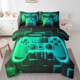 thumbnail image 1 of YST 7-Piece Green Teal Gaming Comforter Set, King – Neon Lights Abstract Geometry Bedding Set with Gamer Room Decor, 1 of 6