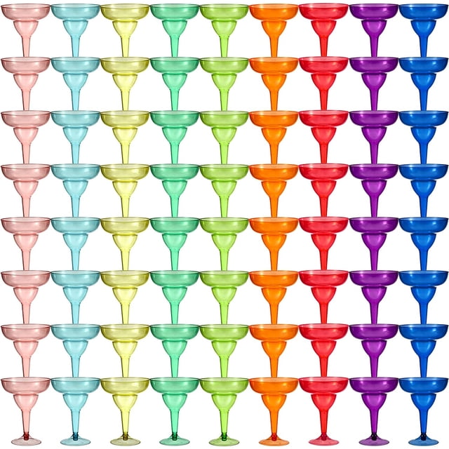 72 Pcs Plastic Margarita Glasses 8 oz Plastic Margarita Cups Mexican Theme Cocktail Glasses Shatterproof Disposable Cocktail Cups for Cinco De Mayo Fiesta(Multi Colors)