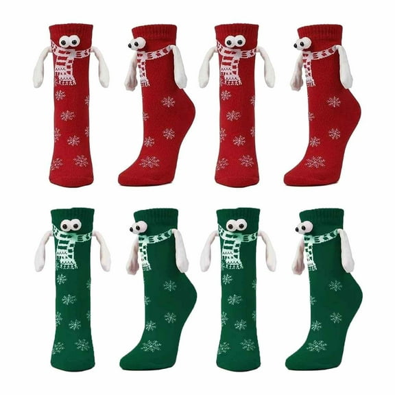 Christmas Magnetic Connected Socks Set of 5, Family Matching Holiday Socks for Christmas Tree Decoration, Gift for Kids & Adults, Xmas Stockings with magnetic (Santa, Reindeer, Snowman Designs)