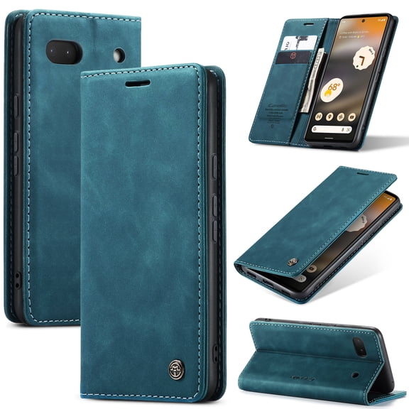 CaseMe Leather for Google Pixel 6A Case, Flip Wallet Leather Case with Card Holder Magnetic Closure Shockproof Kickstand Protective Phone Cases Cover for Google Pixel 6A,Blue,For Google Pixel 6A