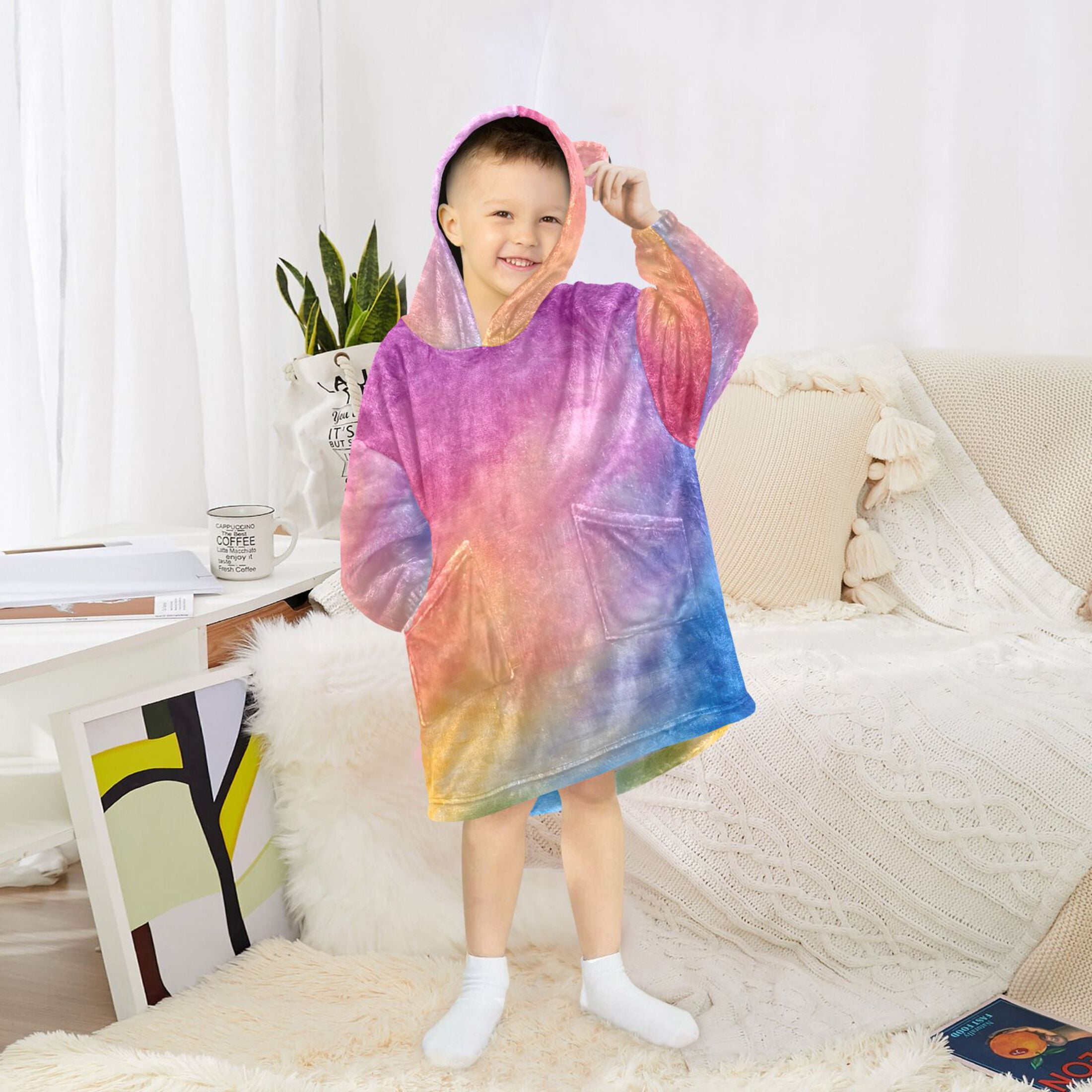 joogoo Wearable Blanket Hoodie Purple Blue Tie Dye for Flannel Sherpa Pocket 3-14 YR S