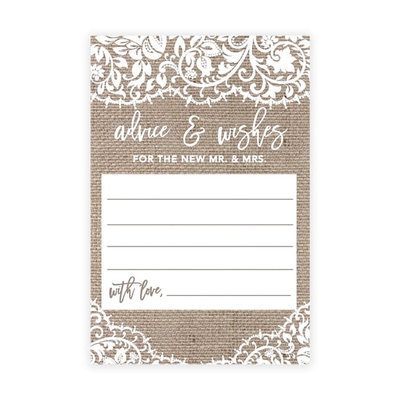 Koyal Wholesale Rustic Burlap & Lace Wedding Advice Cards Guest Book 56 Pack 4 x 6 Inch