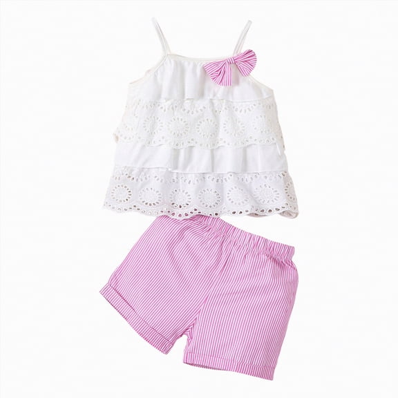 TAmten Toddler Baby Girl Clothes Summer Outfits Ruffle Sleeveless Shirt Kid Short Set for Girl(Pink,3-4 Years)